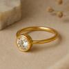 Round Cut Solitaire Engagement Ring, Bezel Set Yellow Gold Plated Band, Minimalist Bridal Jewelry, Promise Ring for Her
