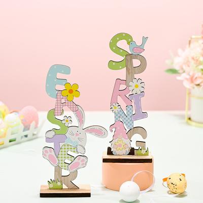 Colorful Wooden Easter Ornaments Multiple Easter Elements Letter Plate Decorations For Home Office Party Workplace Exquisite Gifts