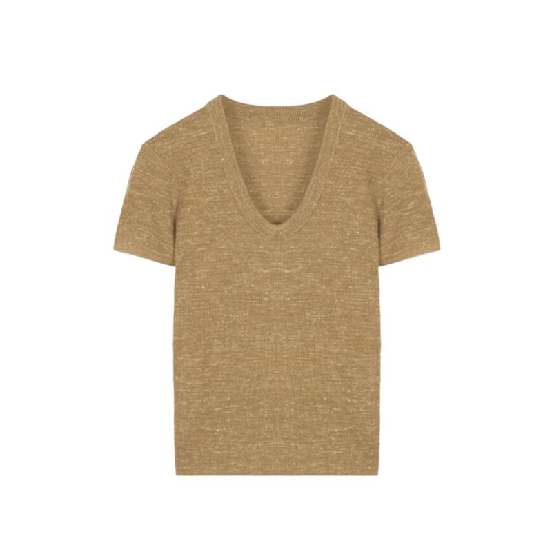 La Chapelle Women s Summer V-Neck Knit Short Sleeve Top One Size