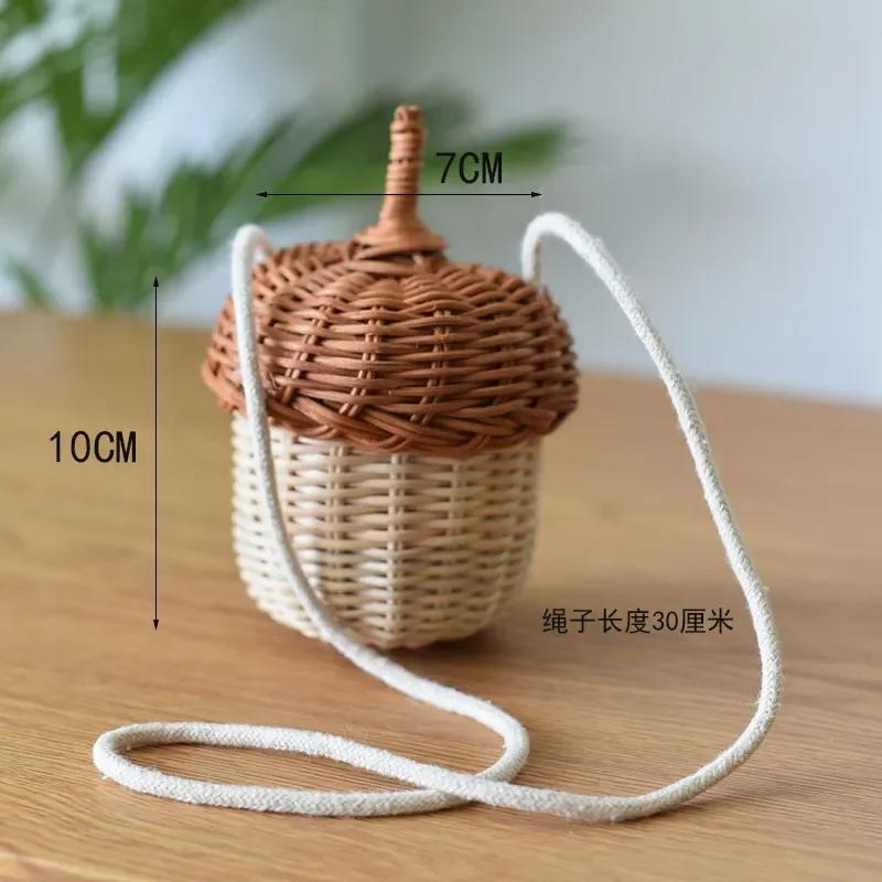 

Cute Rattan Basket Hand Woven Mushroom Baskets Bag Beach Straw Storage Bags for Kids Organizer Box Summer Vacation Picnic Basket