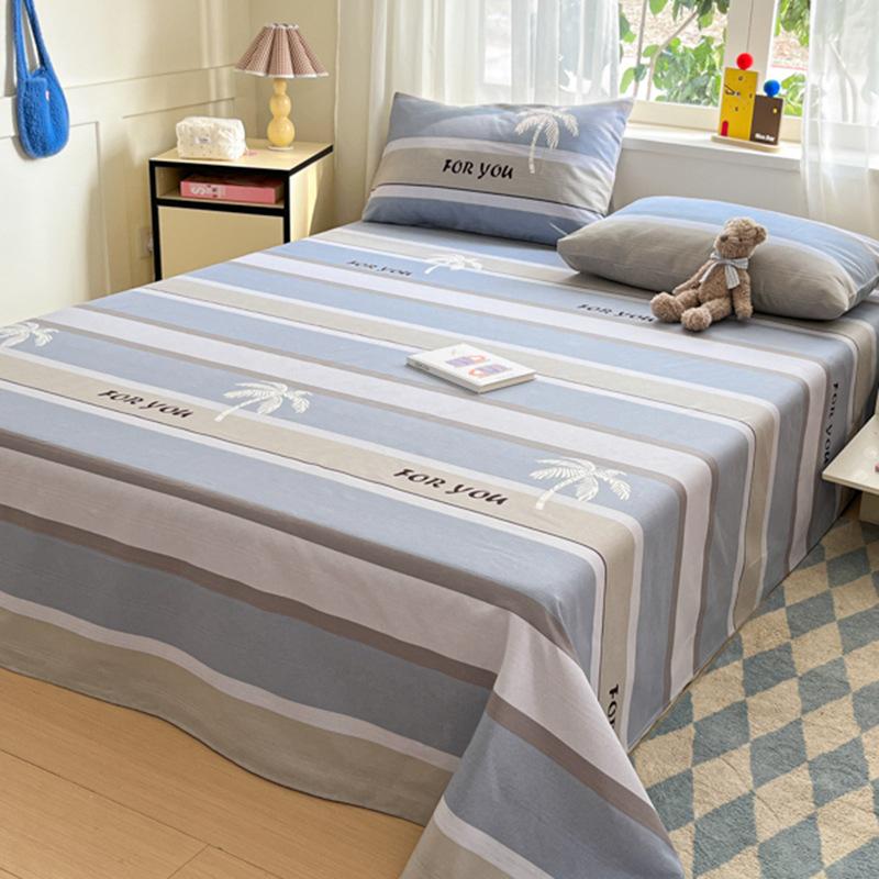 Raw Cotton Old Coarse Cloth Bed Sheet Soft Mat Three-piece Set Quilt Single Double Dormitory Printing Washable Anti-wrinkle