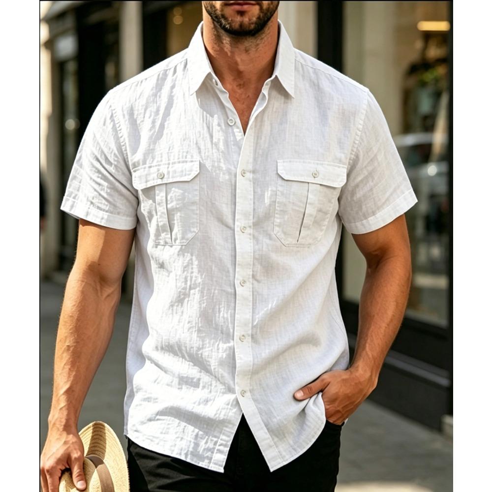 Jacquard overhemd met korte mouwen voor heren – casual sportpoloshirt met een omgeslagen kraag