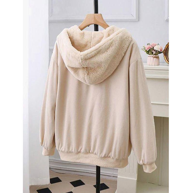 Women's Plus Velvet Hooded Cardigan Jacket - Thick, Loose Fit for Autumn & Winter 2025