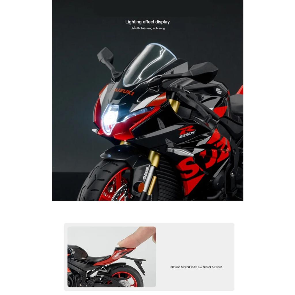 1/12 Suzuki GSX-R1000R Alloy Racing Motorcycle Model Diecast Street Cross-Country Motorcycle Model Sound and Light Kids Toy Gift
