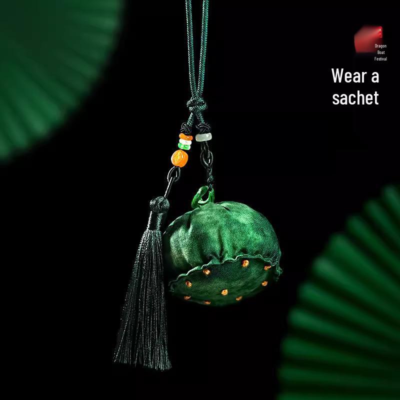 Handmade Lucky Lotus Pod Sachet: Embroidered Safety Charm & Coin Purse for Dragon Boat Festival