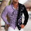 Men's Music Note Printed Long Sleeve Shirts Casual Cardigan New Button Holiday Fashion Shirts