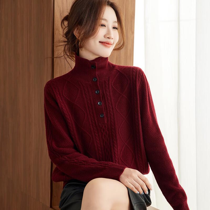 Srcr Women s Thick Diamond Cable Knit High-Neck Sweater M