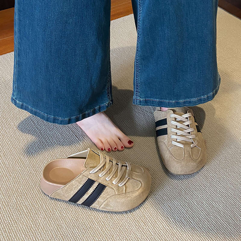 Thick-soled inner height-increasing bag head half slippers women's 2025 new spring and summer yellow German training shoes wear super fire Birkenst