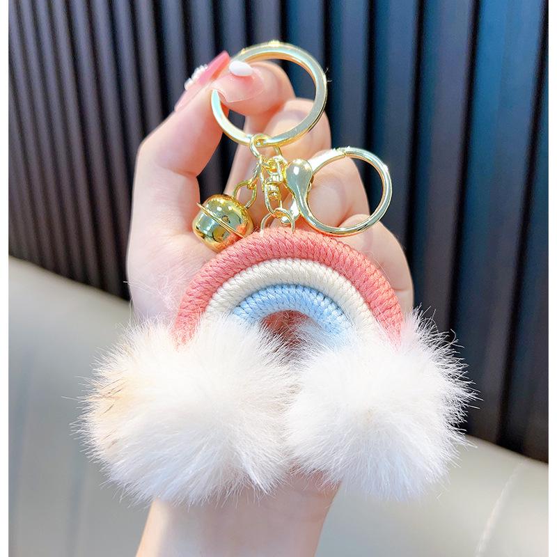 Boho Rainbow Cloud Keychain with Pom Poms & Tassels - Cute Bag Charm Accessory