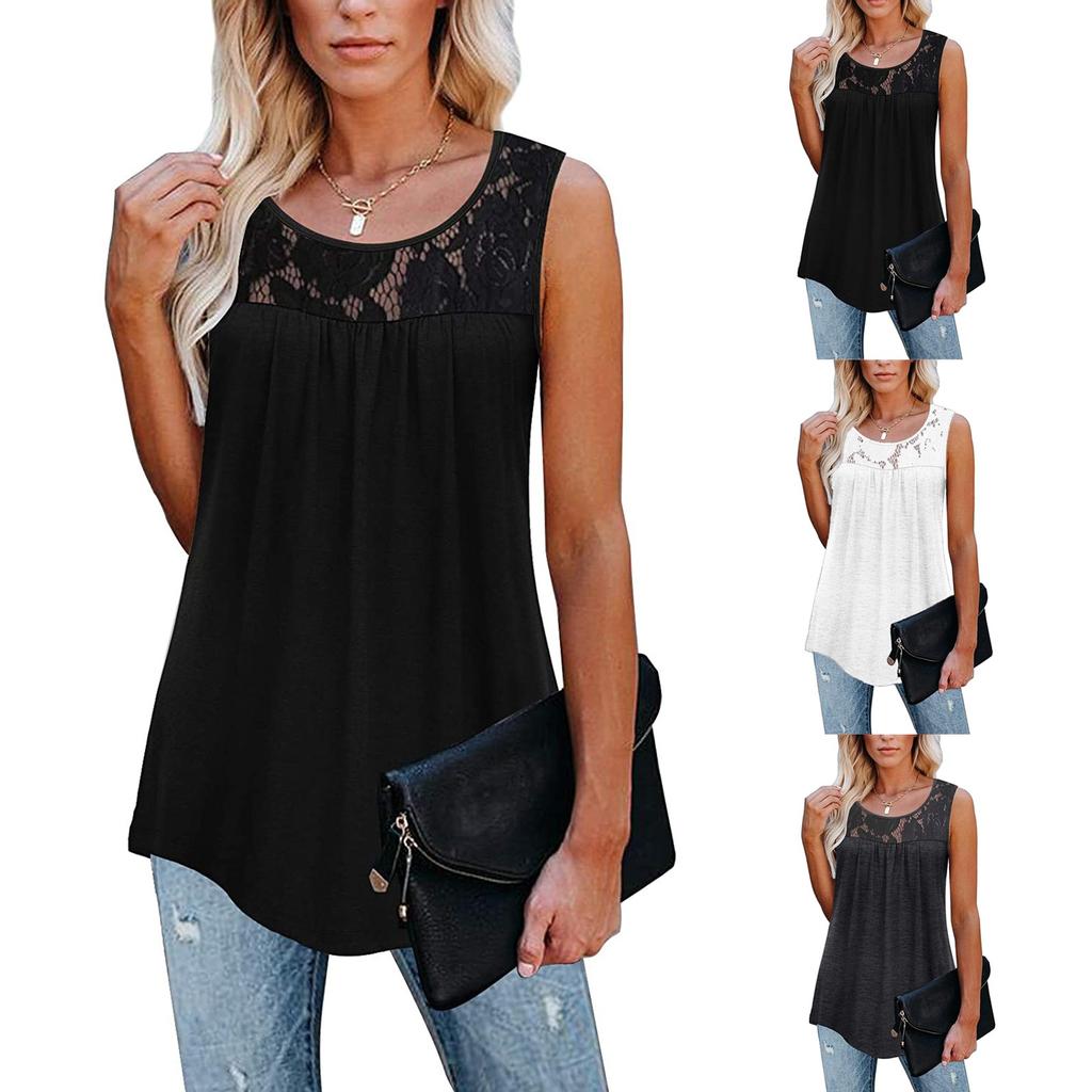 Womens Sleeveless Lace Active Tank Tops Ruffle Loose Tunic Blouse Shirt Blouse