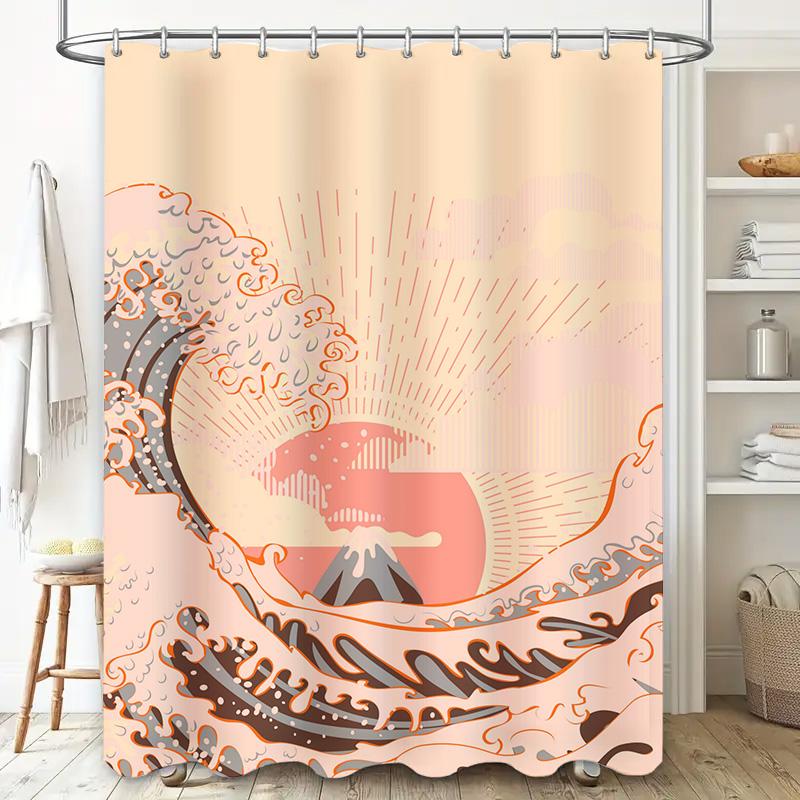 Colorful Ocean Wave Shower Curtain Perfect for Bathroom Decor with 3D Printed Design Water-Resistant Fabric (Size: 69x70in)