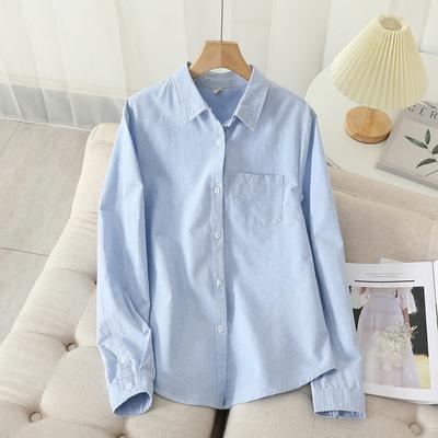 Casual Cotton Women's Oxford Shirt Autumn Good Quality Woman Blouse and Tops Lady White Blue Striped Shirts Clothes