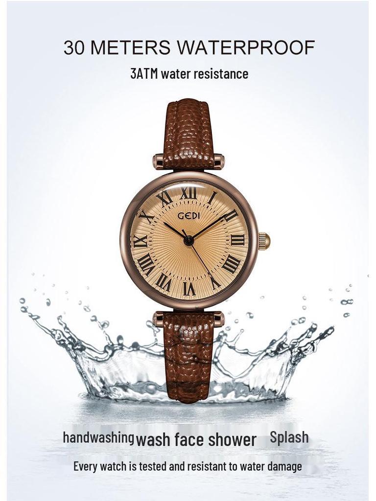 Gedi Retro Women's Waterproof Quartz Watch - Small Dial, Leather Strap, Ideal for Students