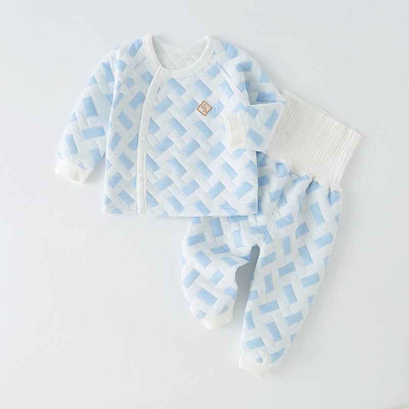 Children's Pure Cotton High-Waist Warm Pajamas Set for Autumn & Winter - Baby and Toddler Homewear with Belly Protection