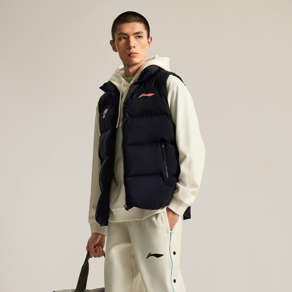 Li Ning Wygodna Casualowa Kamizelka ze Stójką Zapinana na Zamek z Nadrukiem Liter Męska Kamizelka Czarna AMMU029-1