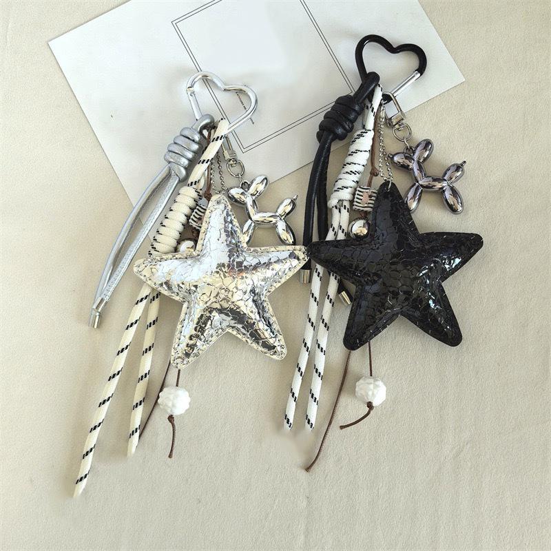 PU Leather Starfish Bag Charm Cute Decorative Keychain Decoration Braided Rope Bag Accessorie