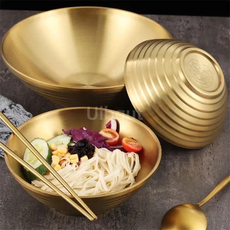 304 Stainless Steel Mixing Golden Hat Disc Korean Noodle Tableware Japanese Ramen Bowls Insulated Soup Ramen Bowl Bowlset