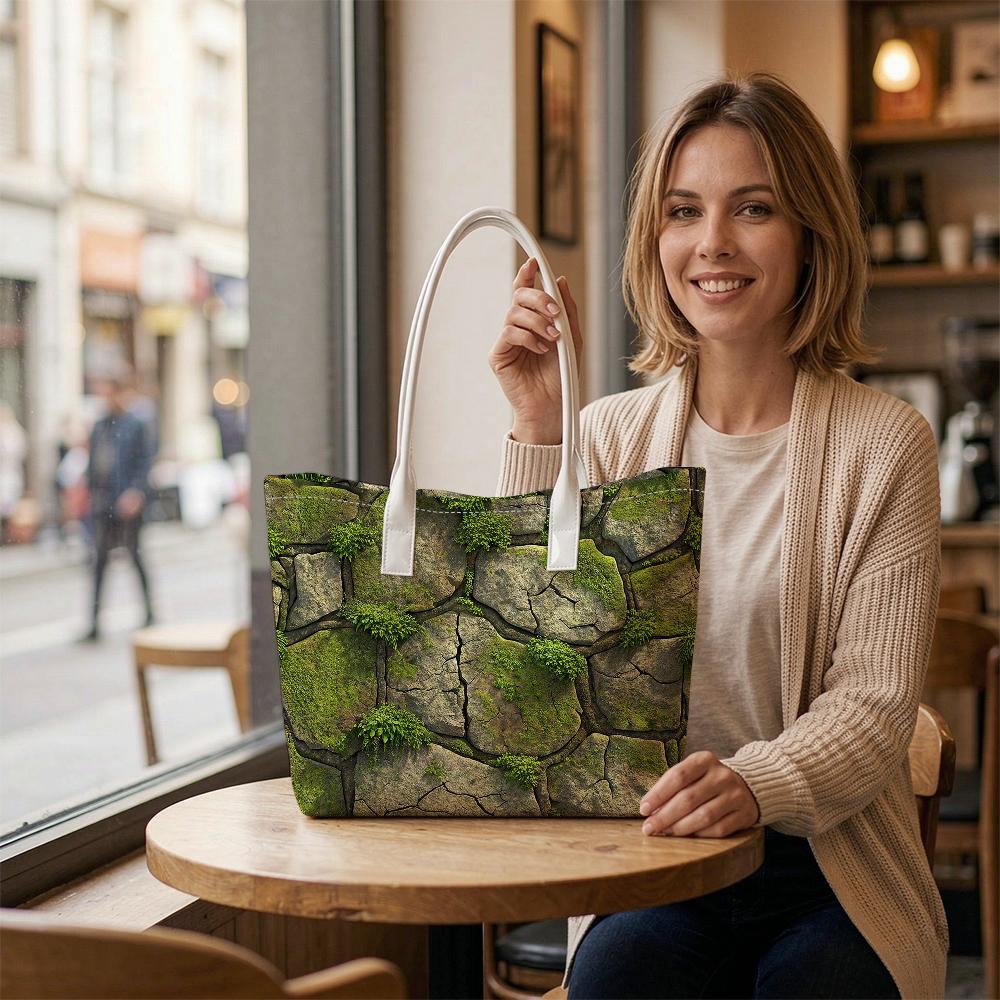 Mossy Stone Pattern Tote Bag Casual Portable Shoulder Bag for Daily Use