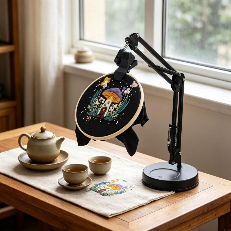 Adjustable 360 Degree Rotating Embroidery Stand With Sturdy Metal Frame And Foldable Designs For Easy Storage P9YB
