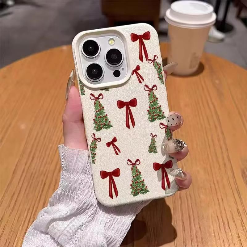 Vánoční stromek Červená mašle Pouzdro na telefon Pouzdro na telefon Pro iPhone 17 16 15 14 Pro Max 13 12 11 XS X XR 7 8 Plus 16e 17 Air Měkký TPU kryt