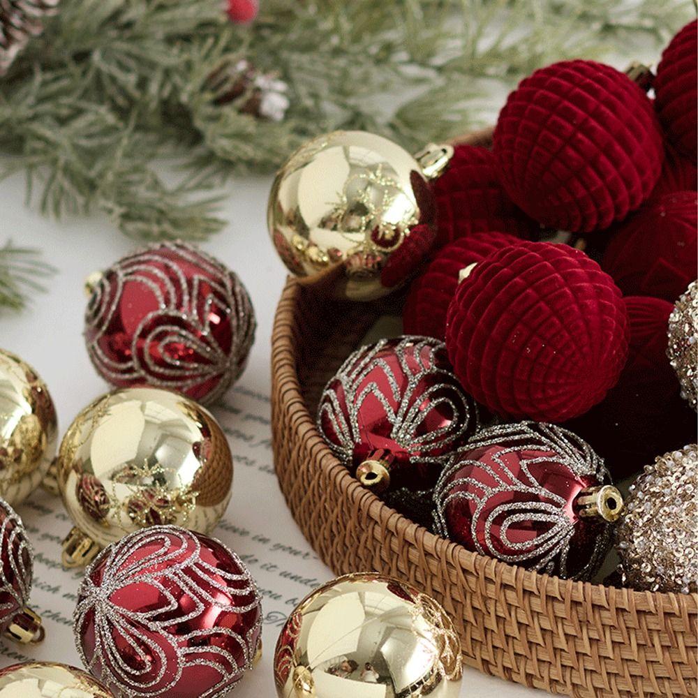Glitter Flocked Christmas Balls Pendant Wine Red Merry Christmas Decor  Home New Year Decor
