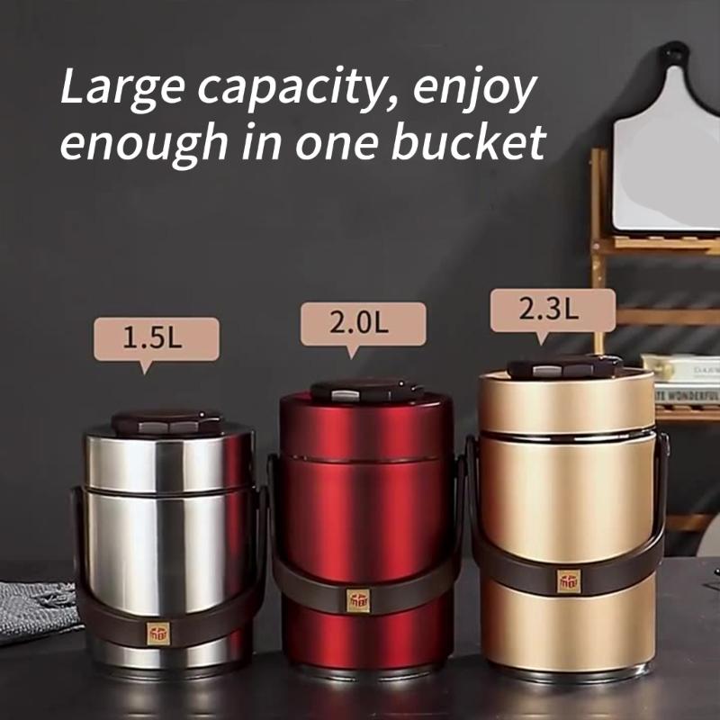 Insulated Nonrust Steel Food Jar With 3 Layer Compartments Leak proof Portable Lunch Container Hot Cold Meals