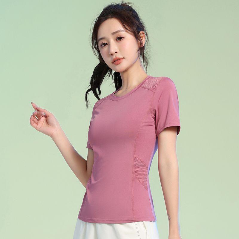 

Весна и Лето Красивая Одежда для Йоги для Женщин 2025 Новое Поступление Топ для Упражнений с Коротким Рукавом Влагоотводящий Дышащий для Бега Быстросохнущая Одежда для Спортзала Pink Short Sleeve S