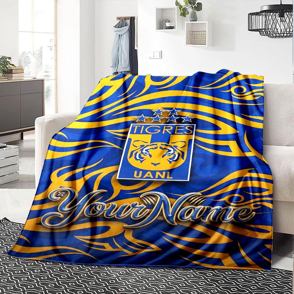 Name Custom Tigres UANL Logo Print Flannel Blanket High Quality Warm Comfortable Cover for All Seasons Perfect for Gifts Home Decor