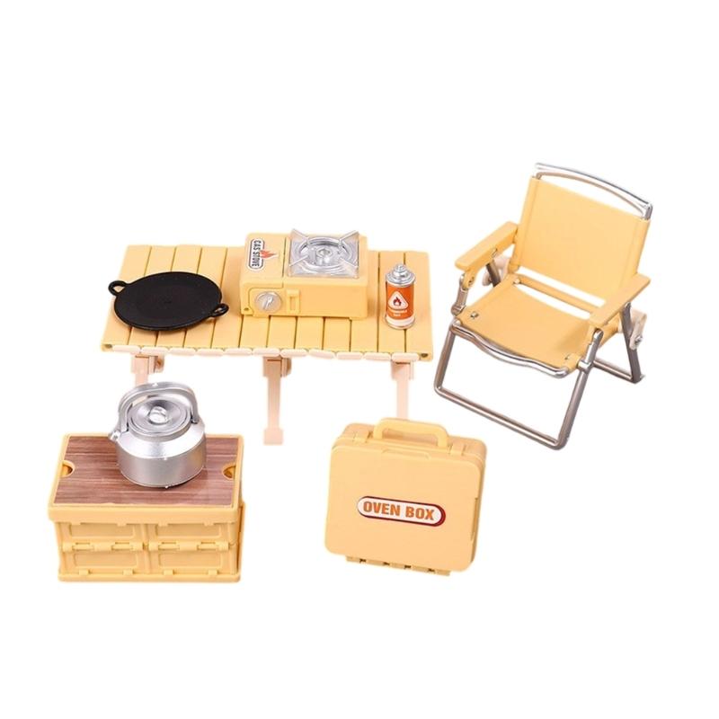 Interactive Doll House Scene Decoration Set With Collapsible Furniture Table Chair For Realistic Camping Scene Setting