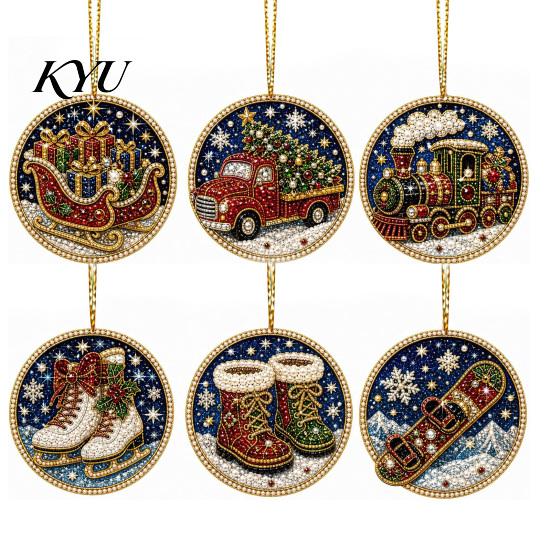 Acrylic Santa Hanging Ornaments 6 Pcs Christmas Pearl Art Ornaments, 2D Flat Holiday Tree Pendant, Decorations Effect Decoration for Home Wall