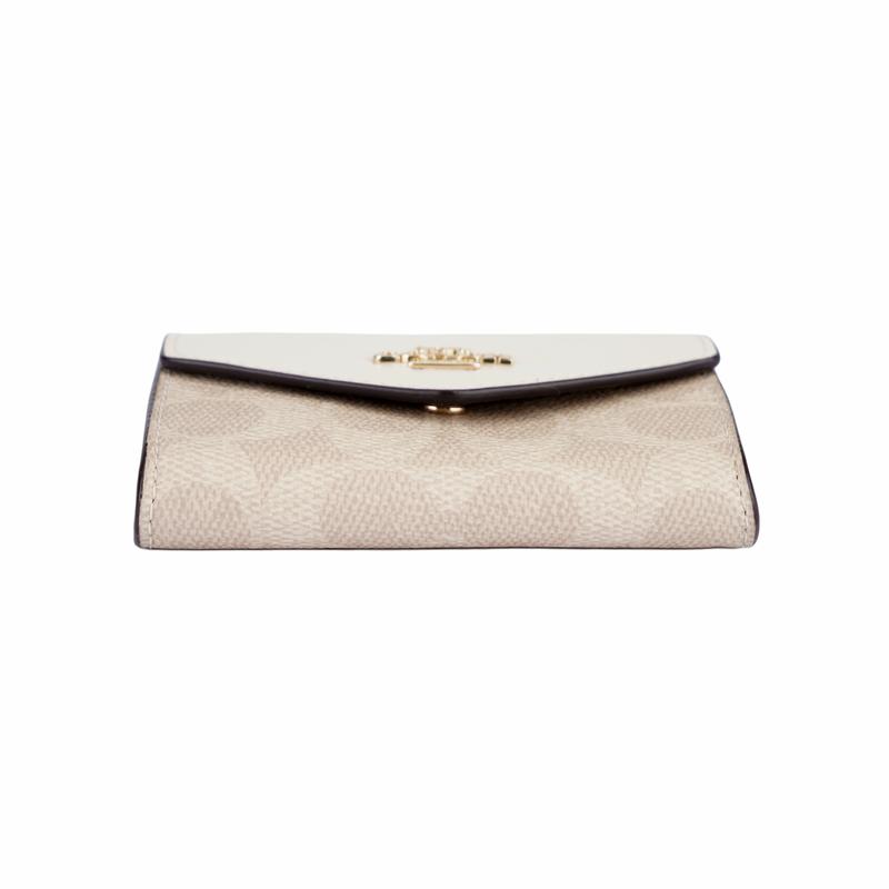 Coach Flap Card Case 10 Brand Logo Coated Canvas Card Case Mini Women's Chalk White