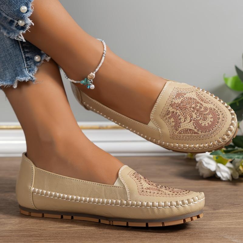 Rozmiar Plus Laserowe Przeszycia Retro Damskie Mokasyny Płaskie Wygodne Do Chodzenia Moda Styl Retro