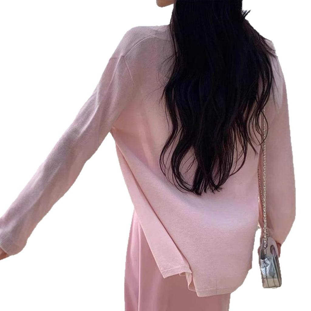 Long-sleeved thin slightly transparent lazy wind medium and long outer sunscreen blouse women's spring summer coat knitted cardigan top