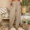 Women Pants Elastic High Waist Pure Color Long Trousers with Pockets Loose Fit Wide Leg Harem Pants Daily Wear