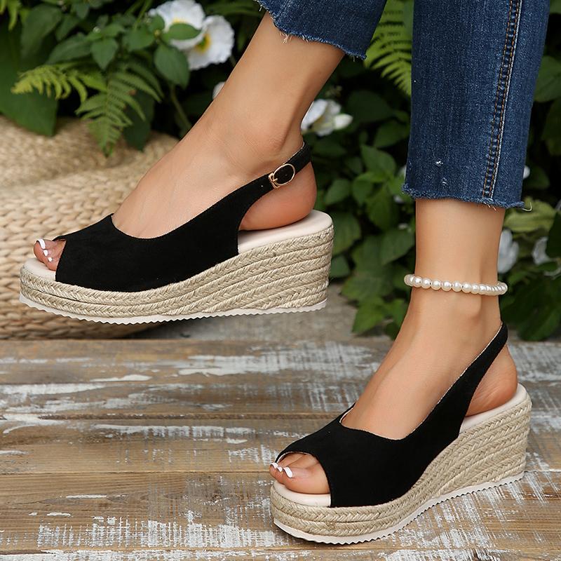 Fashion Peep Toe Espadrille Wedge Sandals for Women Summer Fashion Back Strap Platform Sandles Woman Thick Sole Walking Sandalias Mujer