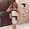 Women Casual Color Block Sleeveless Crop Vest Bow Mini Skirt Two Piece Summer Outfit