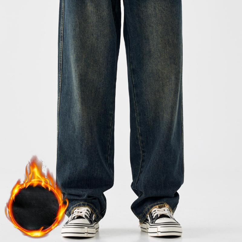 

Флисовые Утепленные Джинсы Мужские Уличные Хип-Хоп Свободные Прямые Драпированные Ретро Широкие Штанины 40