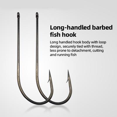 10Pcs Sets Long-Shank Knife Fish Hooks with Eyelets & Tube Rigging – Heavy Barb for Deep Sea/ Boat Fishing