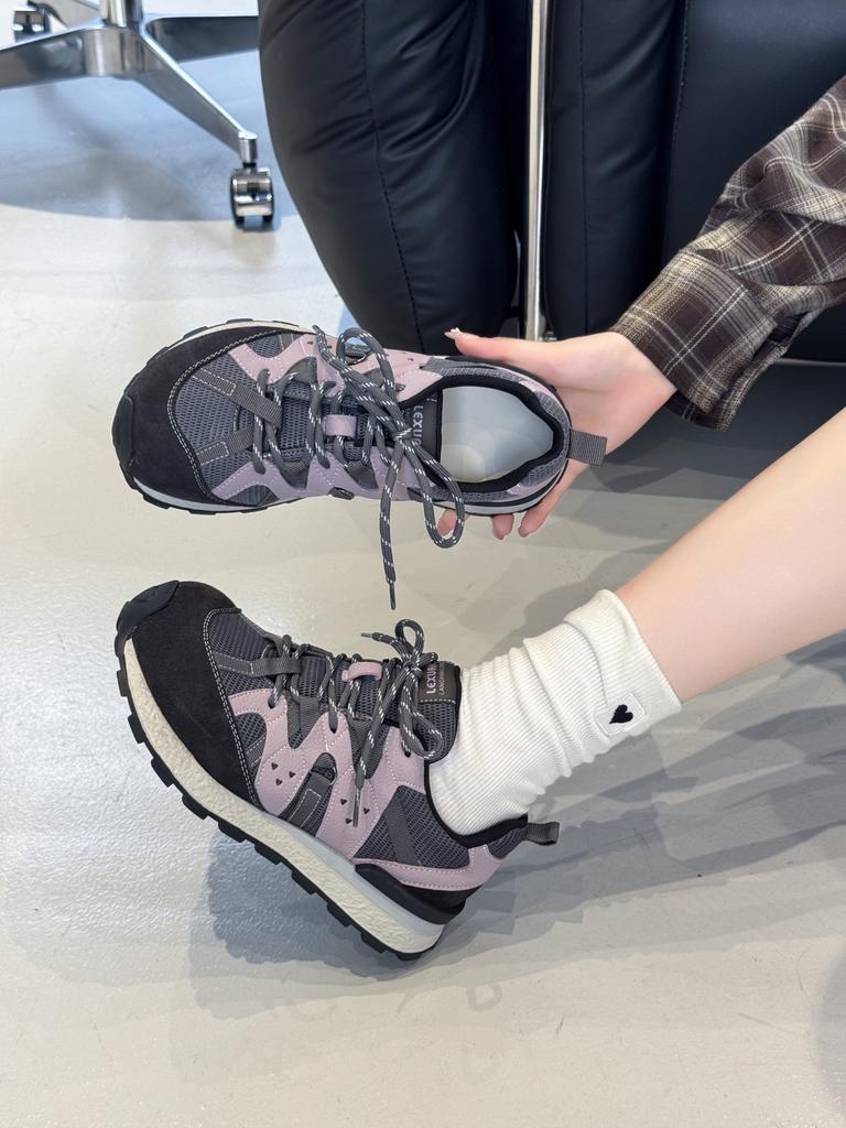 2025 new mesh splicing retro dad shoes multi-color contrasting color round head lace-up casual sports versatile trend women