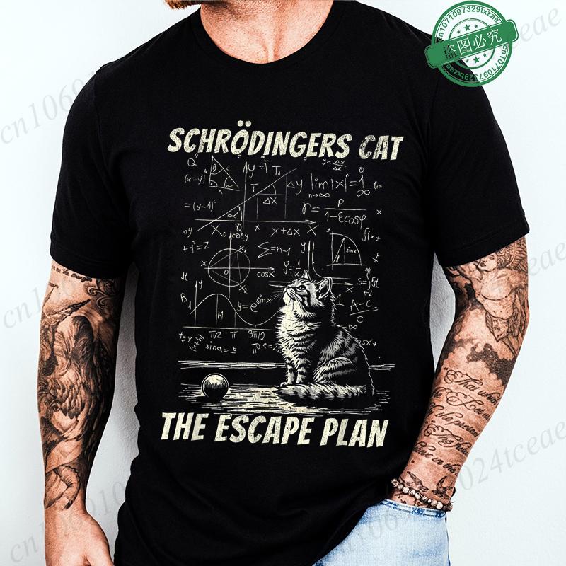 Men's Summer Casual Shirt Funny Cat Escape Plan Science Design T-Shirt Men's Physics Science Nerd Geek Short Sleeve T-Shirt Tops