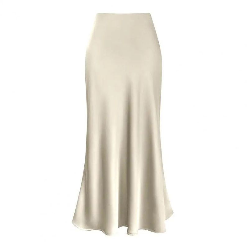 Solid Color Slim Satin Long Skirt Pure Color Casual Glossy Fishtail Dress Women