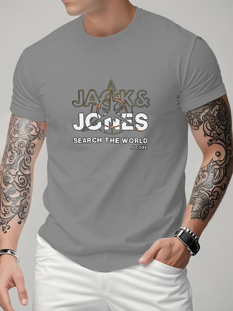 JACK JONES Print Herren T-Shirt Freizeitmode Kurzarm Baumwoll-Tees Hohe Qualität Luxusmarken T-Shirt Sommer Streetwear Y2k+