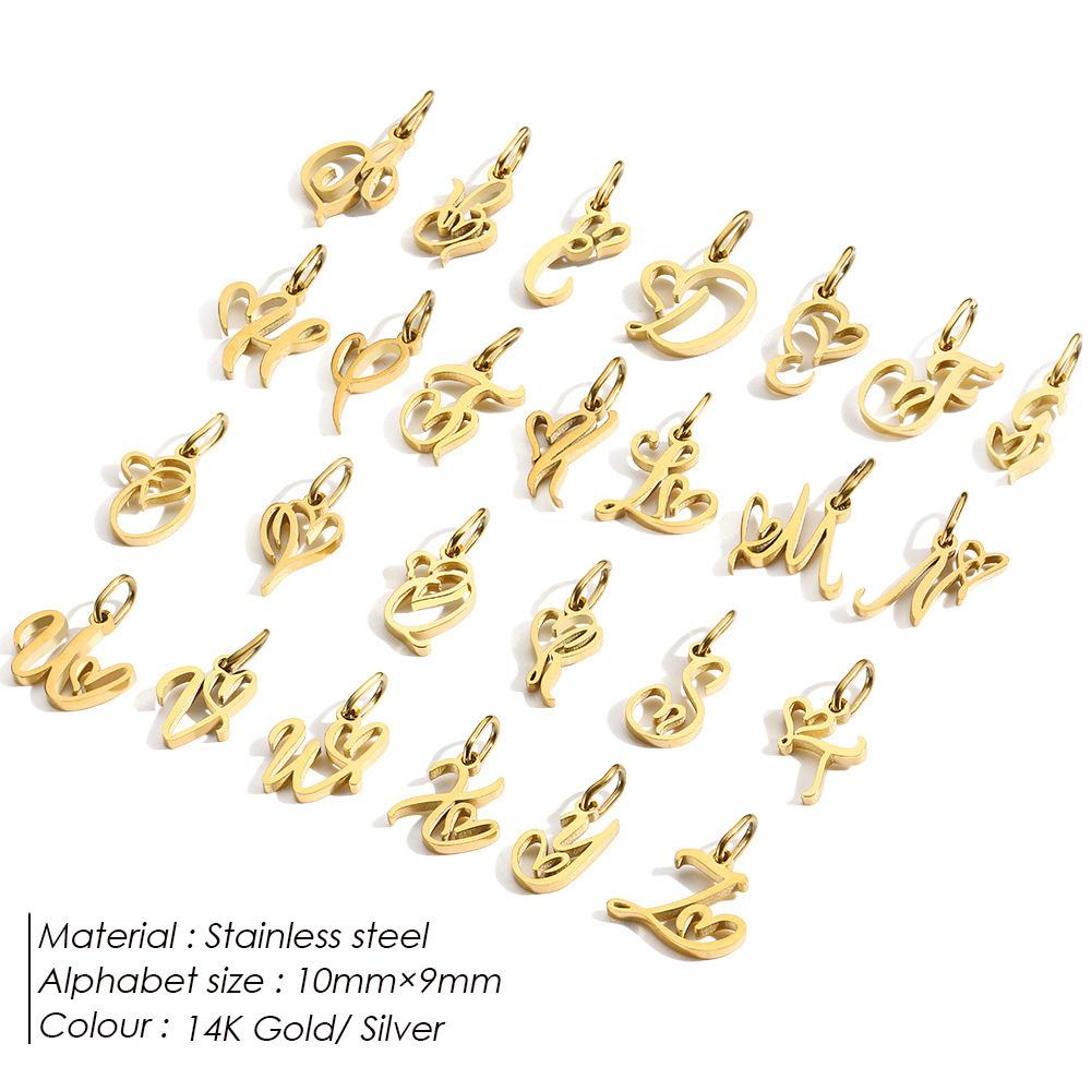 A-Z Alphabet 26 Letter Charms Set Heart Zircon Pearl Initial Letter Gold Plated Stainless Steel Pendants for DIY