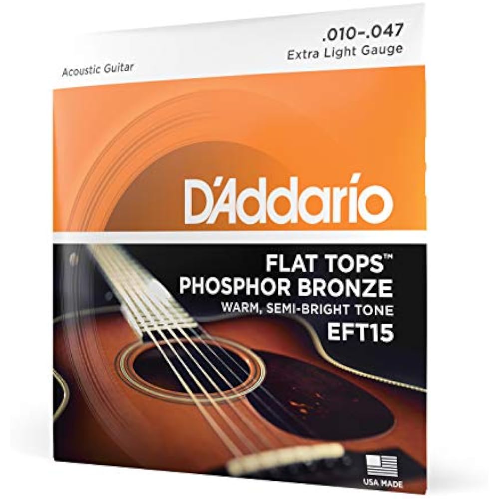 D Addario Daddario Acoustic Guitar Strings Flat Tops Phosphor Bronze Extra Light .010-.047 EFT15 ...