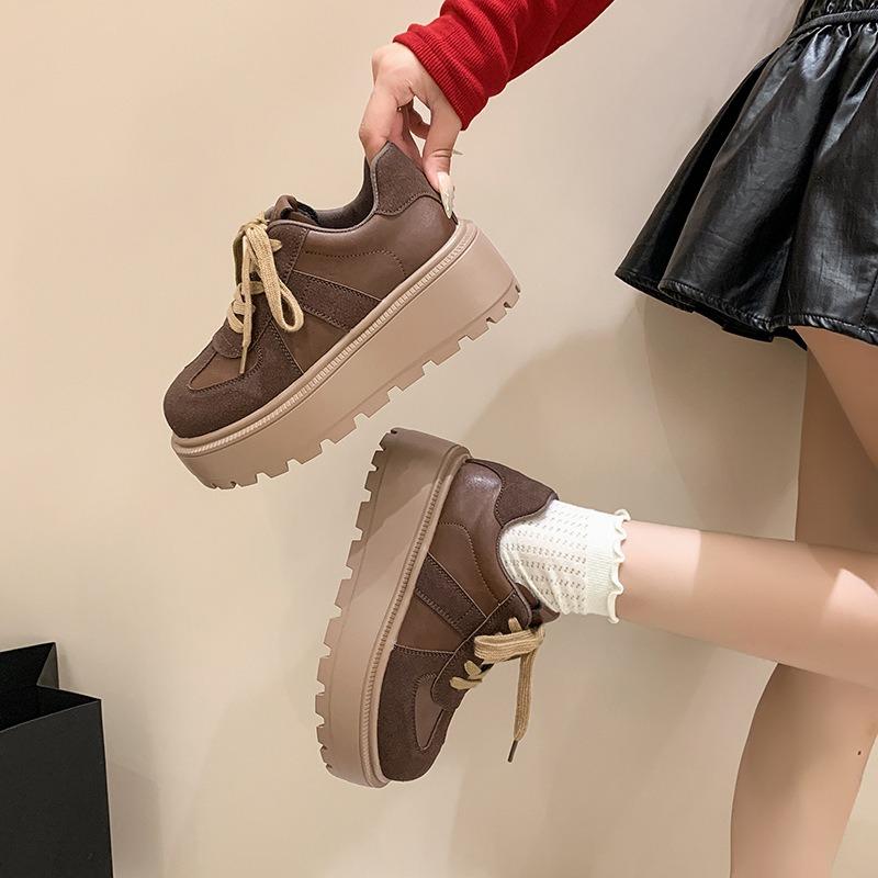 Muffin Platform Heightening Shoes Children's New Autumn and Winter Brown Retro Small Casual Board Shoes