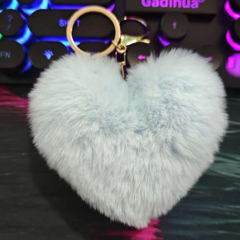 Fashion Cute Fluffy Heart Fur Keychain Soft Plush Leopard Print Pendants Kawaii Bag Car Charm Stuffed Toy Valentine'S Day Gifts