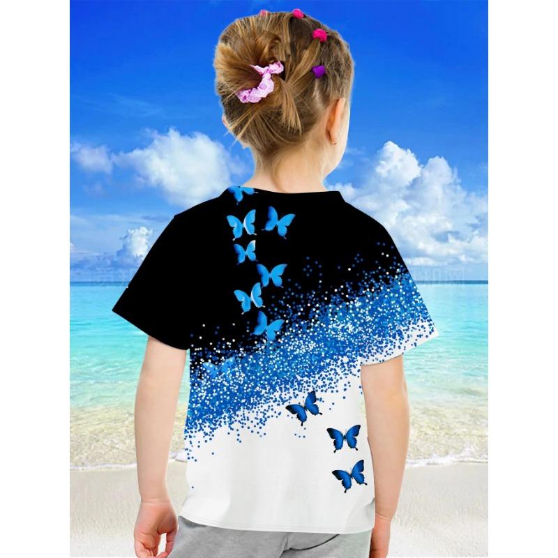 Abbigliamento Bambina Vestiti Bambina Maglietta Manica Corta Bambina Stampa Farfalla Carina Kawaii Girocollo Top Bambina Vestiti Estivi Bambini