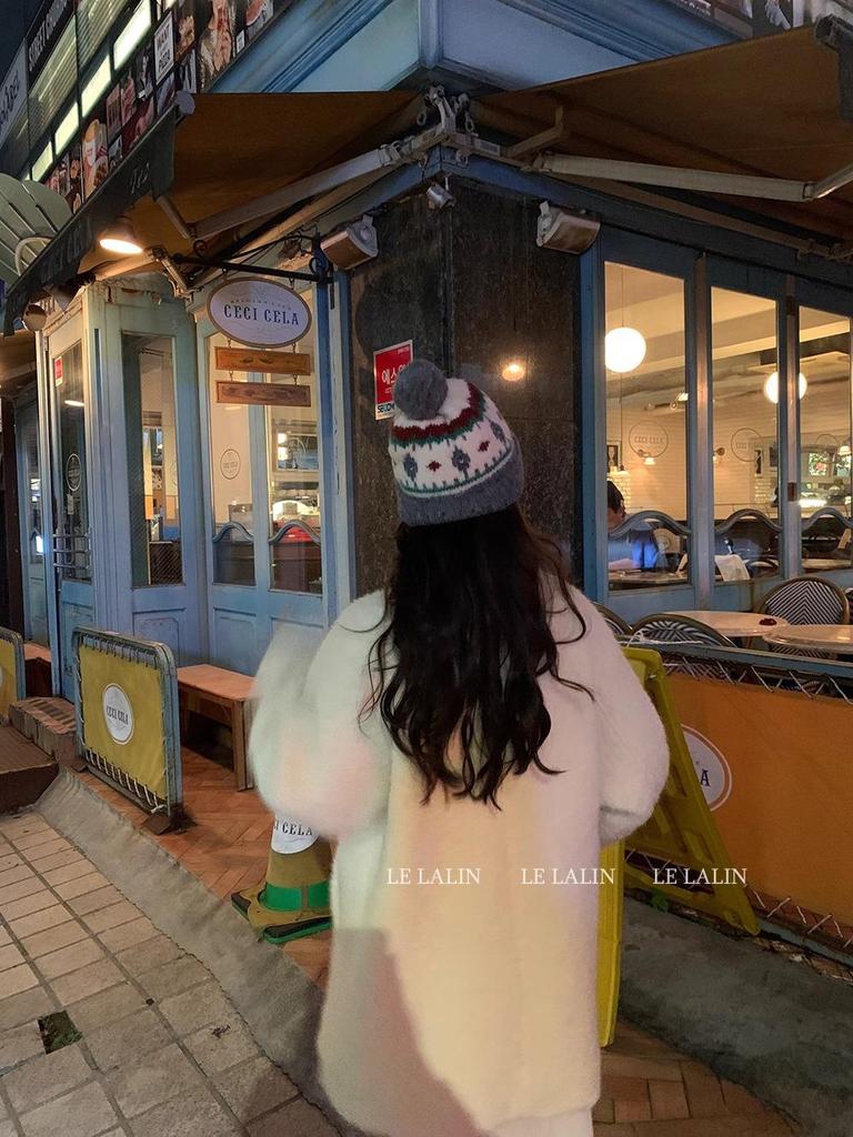 Korean Retro Fair Isle Chunky Knit Pom-Pom Earflap Hat for Autumn/Winter