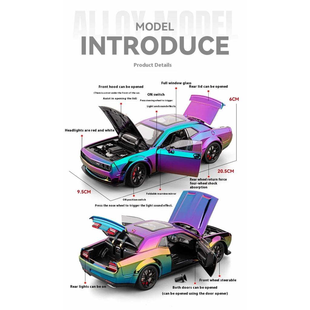 1/24 Dodge Hellcat Electroplating Version Car Model Alloy Die Cast Sports Car Toy Adult Collectible Ornaments Boy Birthday Gift