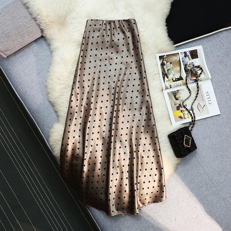 Seoulish Vintage Polka Dot Satin Mermaid Skirts for Women 2026 New Spring Summer High Waist Casual Mid Length Women's Skirts